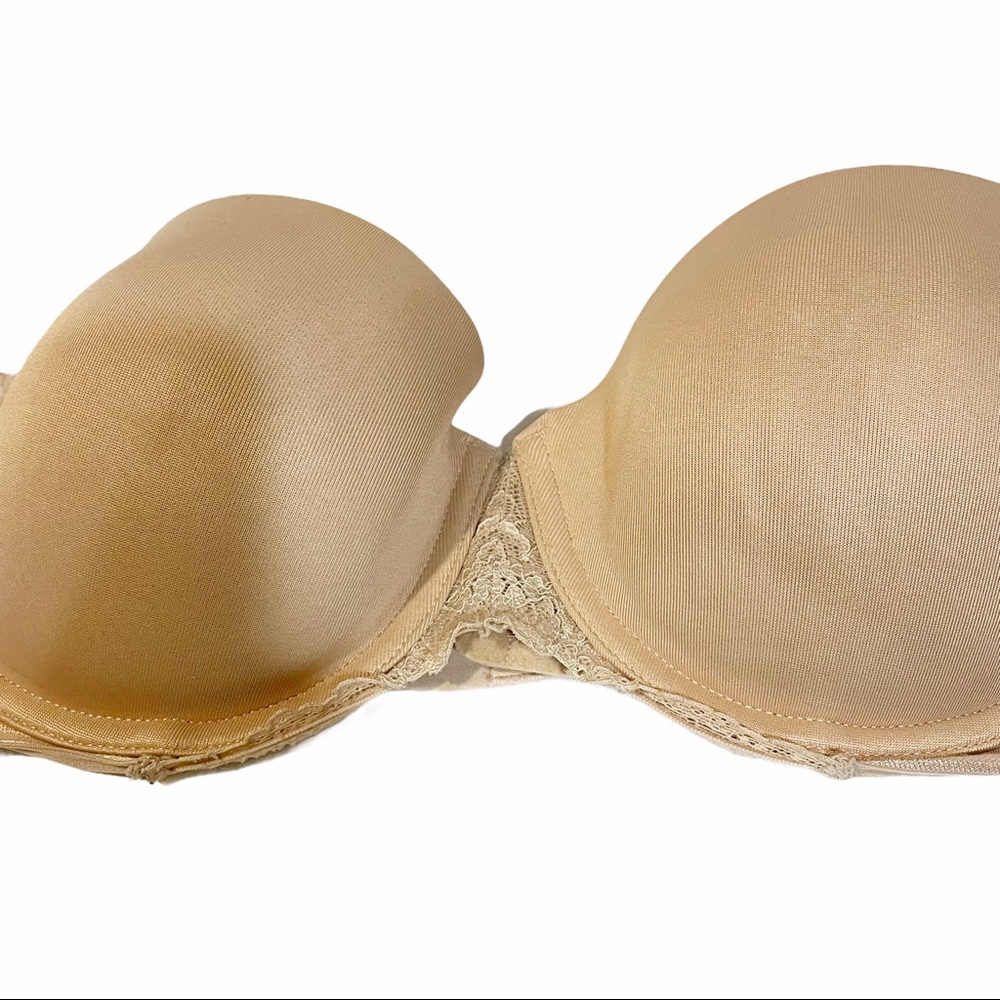 Maidenform 36C Tan Lace Trim Padded Strapless Bra‎